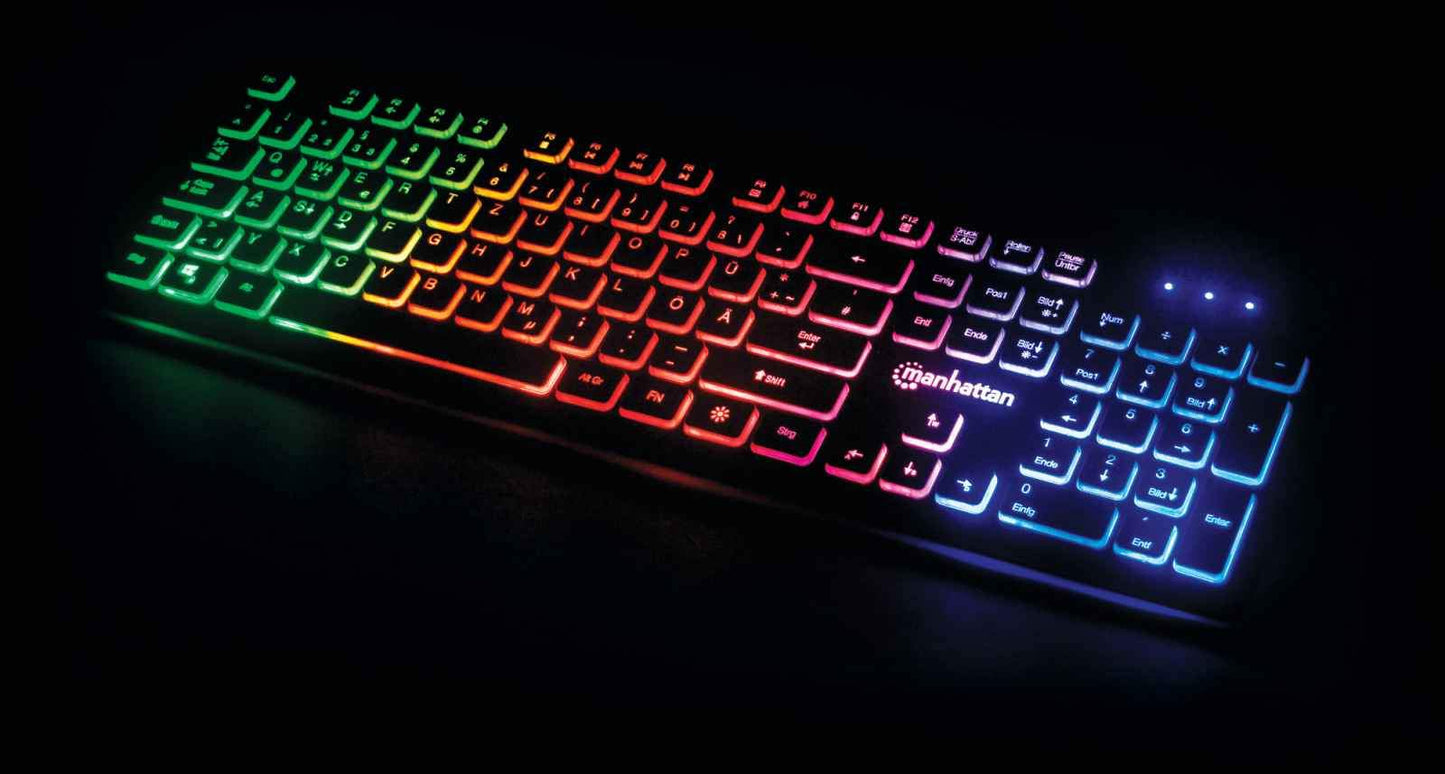 MANHATTAN Ultraflache USB-Gaming-Tastatur mit LEDs