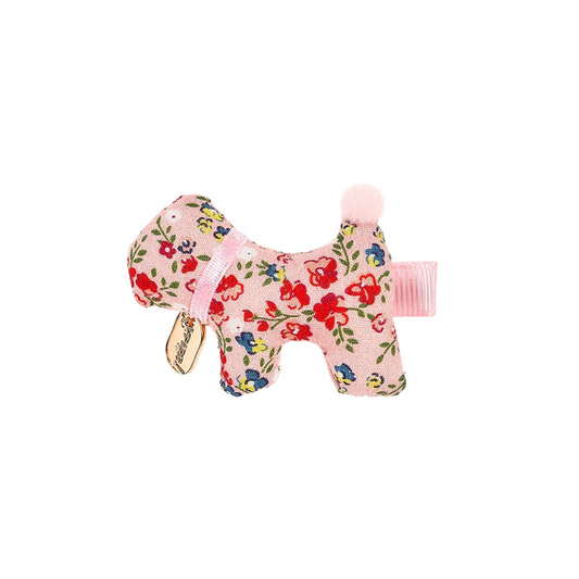 Haarspange Stoffhund Blumen rosa