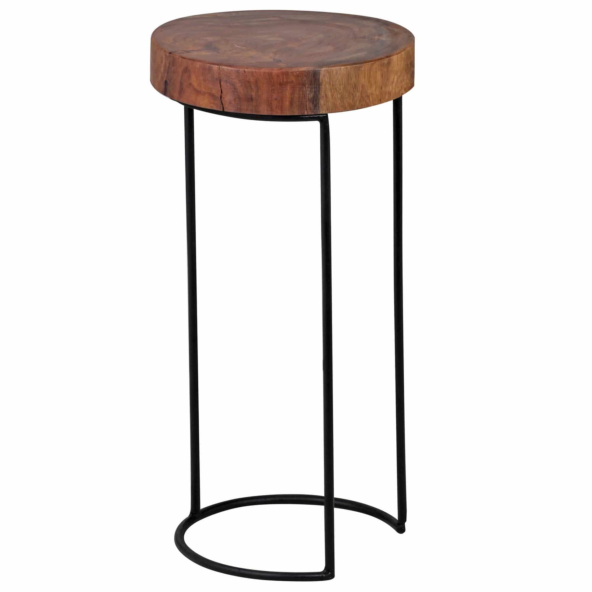 Beistelltisch AKOLA Massiv-Holz Sheesham Wohnzimmer-Tisch Metallbeine Landhaus-Stil Baumstamm-Form Echt-Holz Natur