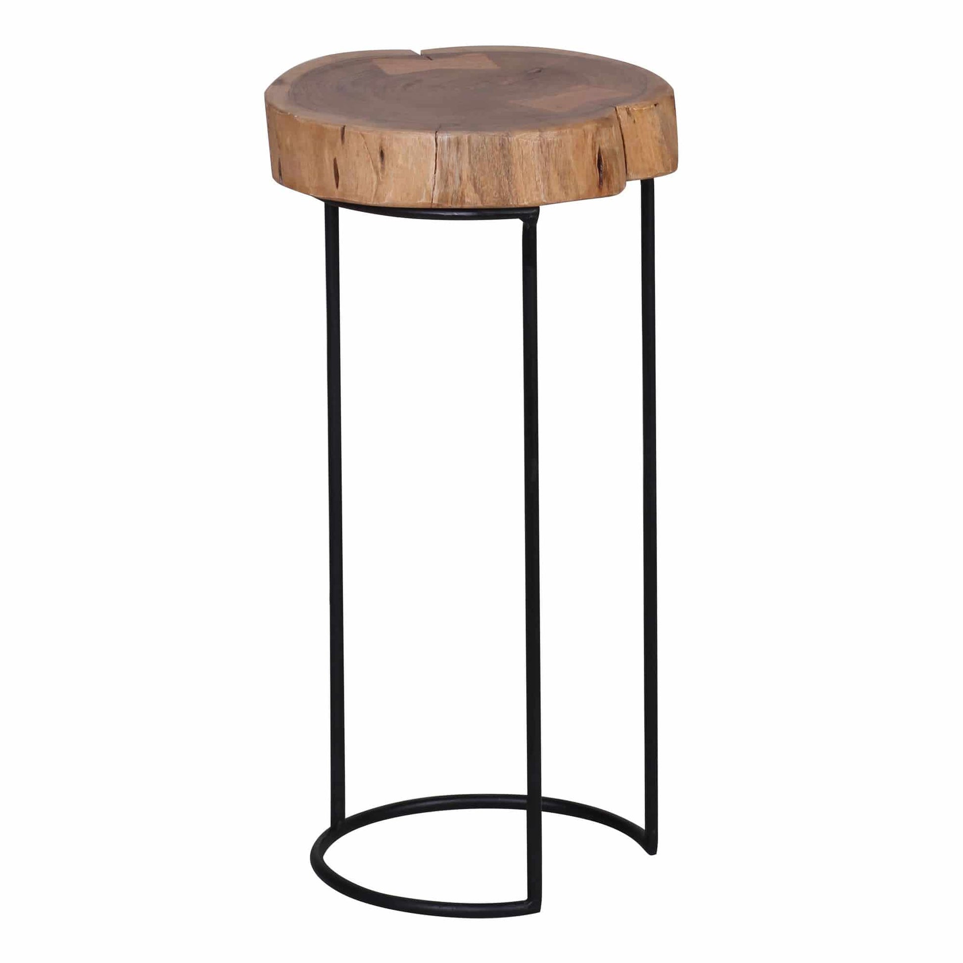 Beistelltisch AKOLA Massiv-Holz Akazie Wohnzimmer-Tisch Metallbeine Landhaus-Stil Baumstamm-Form Echt-Holz Natur