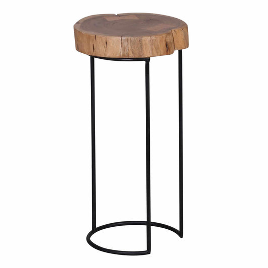 Beistelltisch AKOLA Massiv-Holz Akazie Wohnzimmer-Tisch Metallbeine Landhaus-Stil Baumstamm-Form Echt-Holz Natur