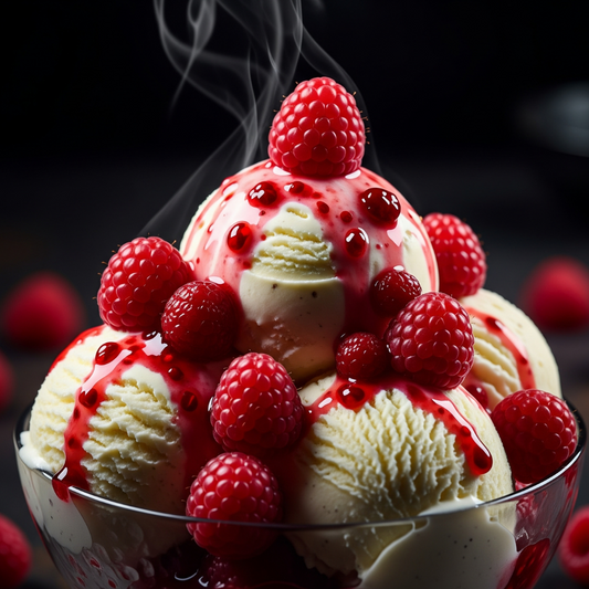 Vanilleeis mit Himbeeren