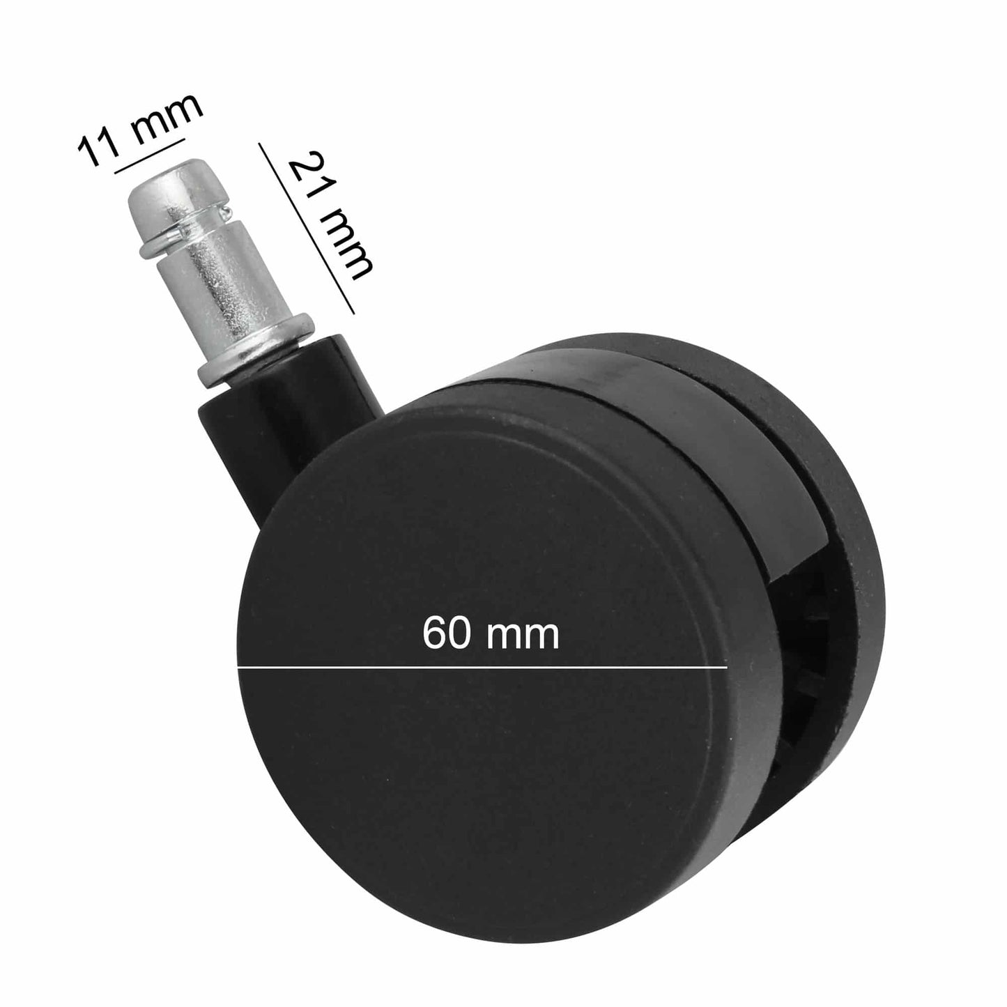 5er Set Rollen für Bürostuhl Schwarz Stift 11mm/Durchmesser 60mm Weichbodenrollen Drehstuhlrollen Stuhlrollen