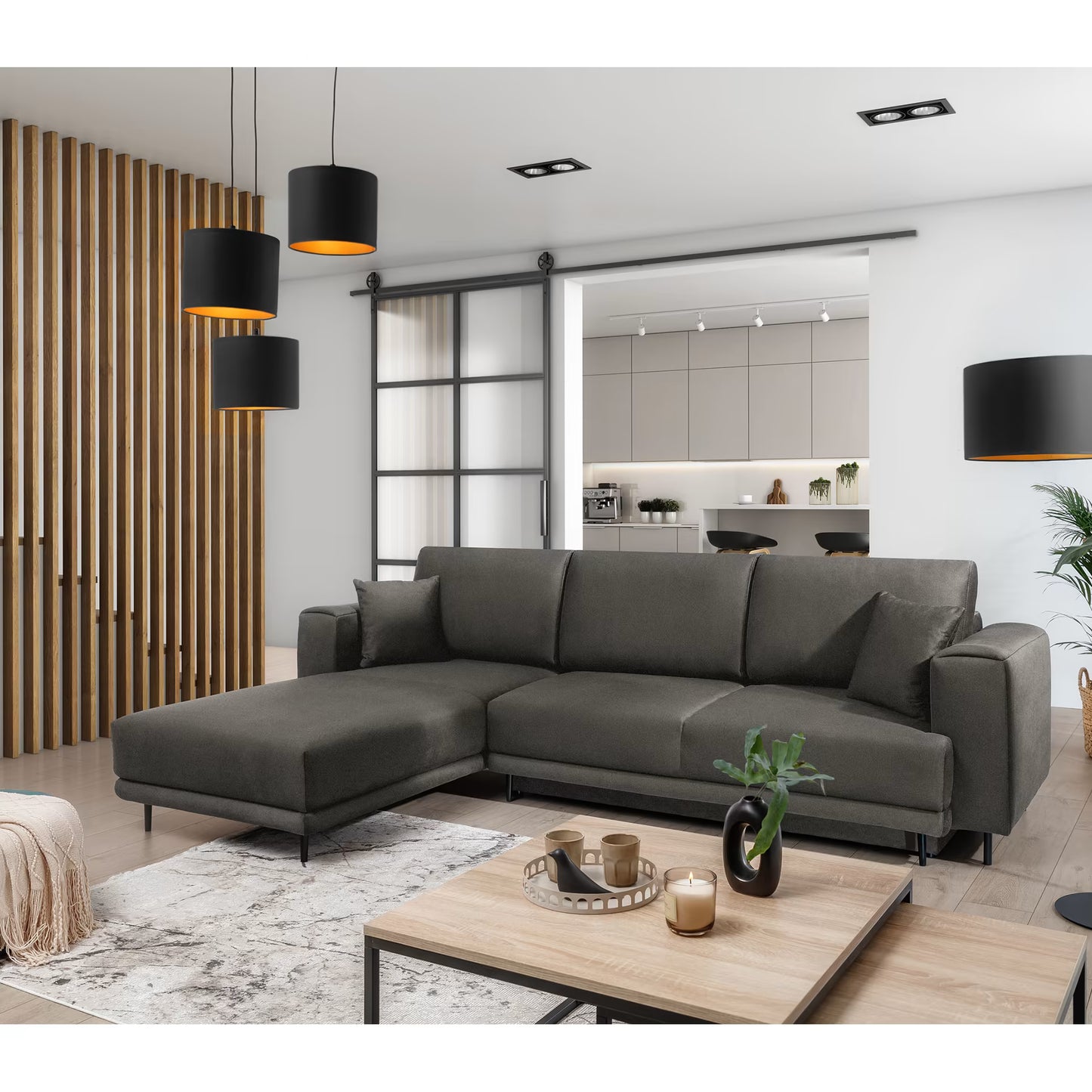 Ecksofa Baria – Schlaffunktion, Stauraum und pflegeleichter Stoff