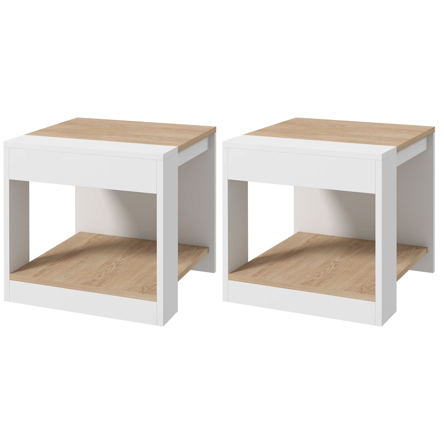HOMCOM Set aus 2 Beistelltischen Sofatisch Nachttisch Holzoptik weiß und natur 40 x 40 x 45 cm   Aosom