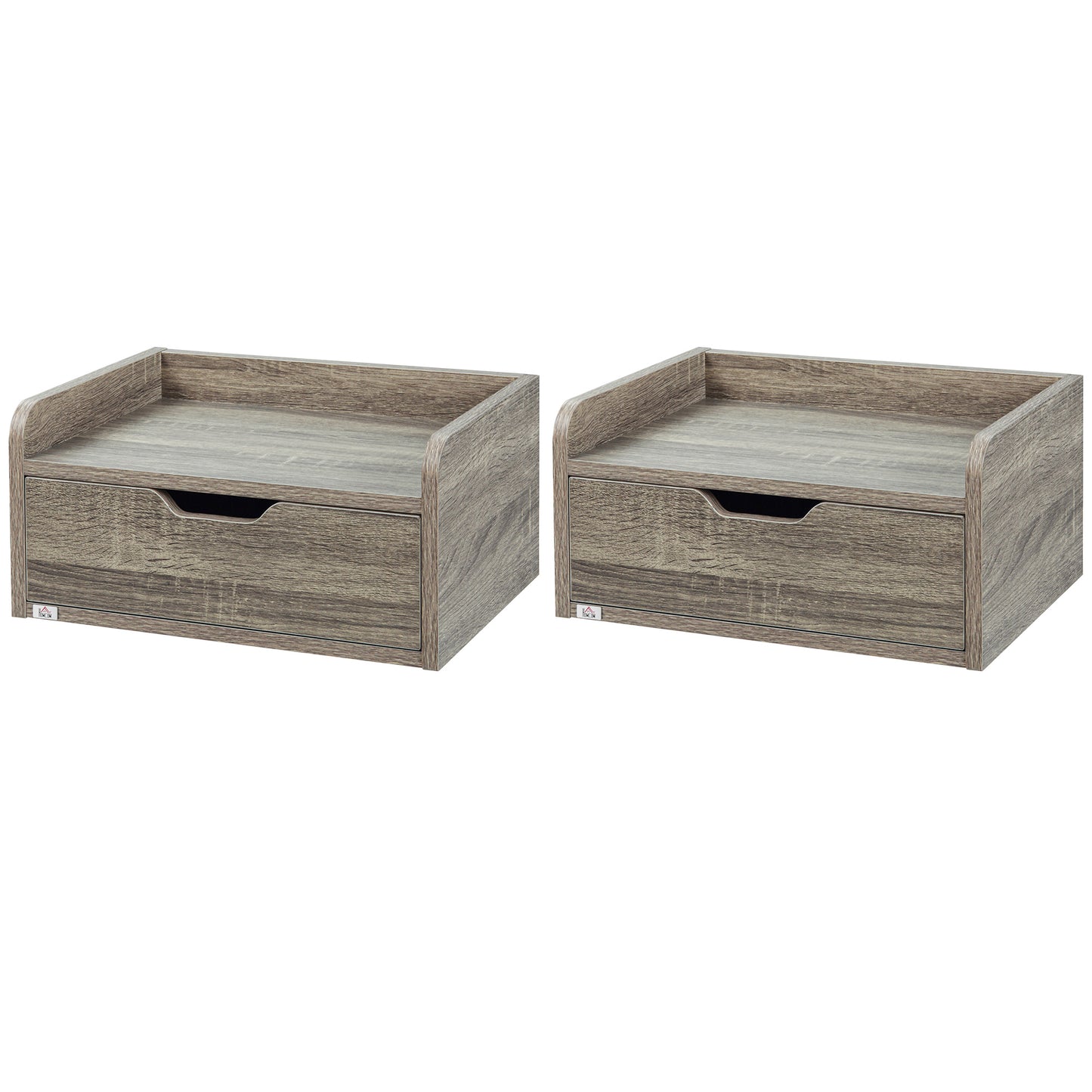 HOMCOM Set aus 2 wandmontierten Nachttischen, hängende Nachttische - ausziehbare Schublade, Tischplatte - aus Spanplatten, Maße 40L x 30B x 19,5H cm, Grau   Aosom