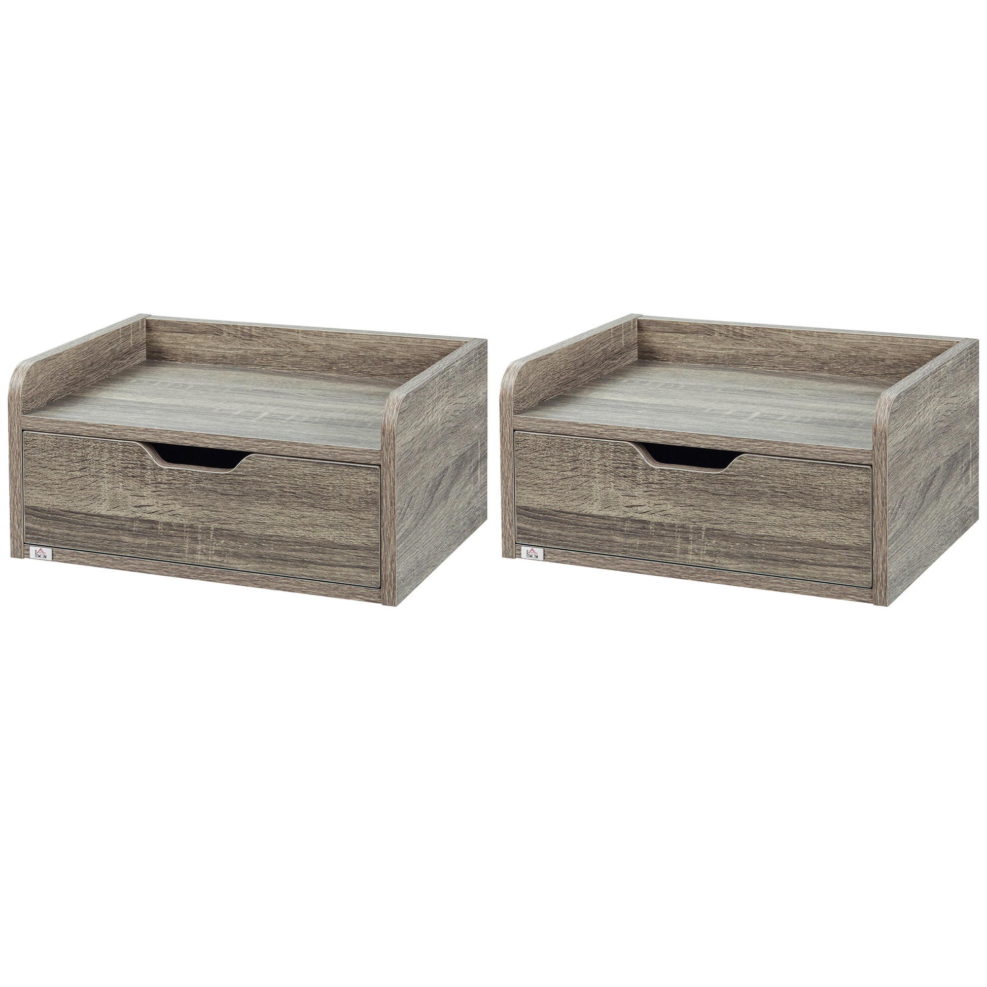 HOMCOM Set aus 2 wandmontierten Nachttischen, hängende Nachttische - ausziehbare Schublade, Tischplatte - aus Spanplatten, Maße 40L x 30B x 19,5H cm, Grau   Aosom