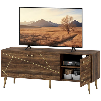 HOMCOM TV-Schrank TV-Möbel für Fernseher bis zu 60 Zoll mit Schränken verstellbaren Regalen Stahlfüßen für Wohnzimmer Schlafzimmer, 130 x 40 x 52 cm braun   Aosom