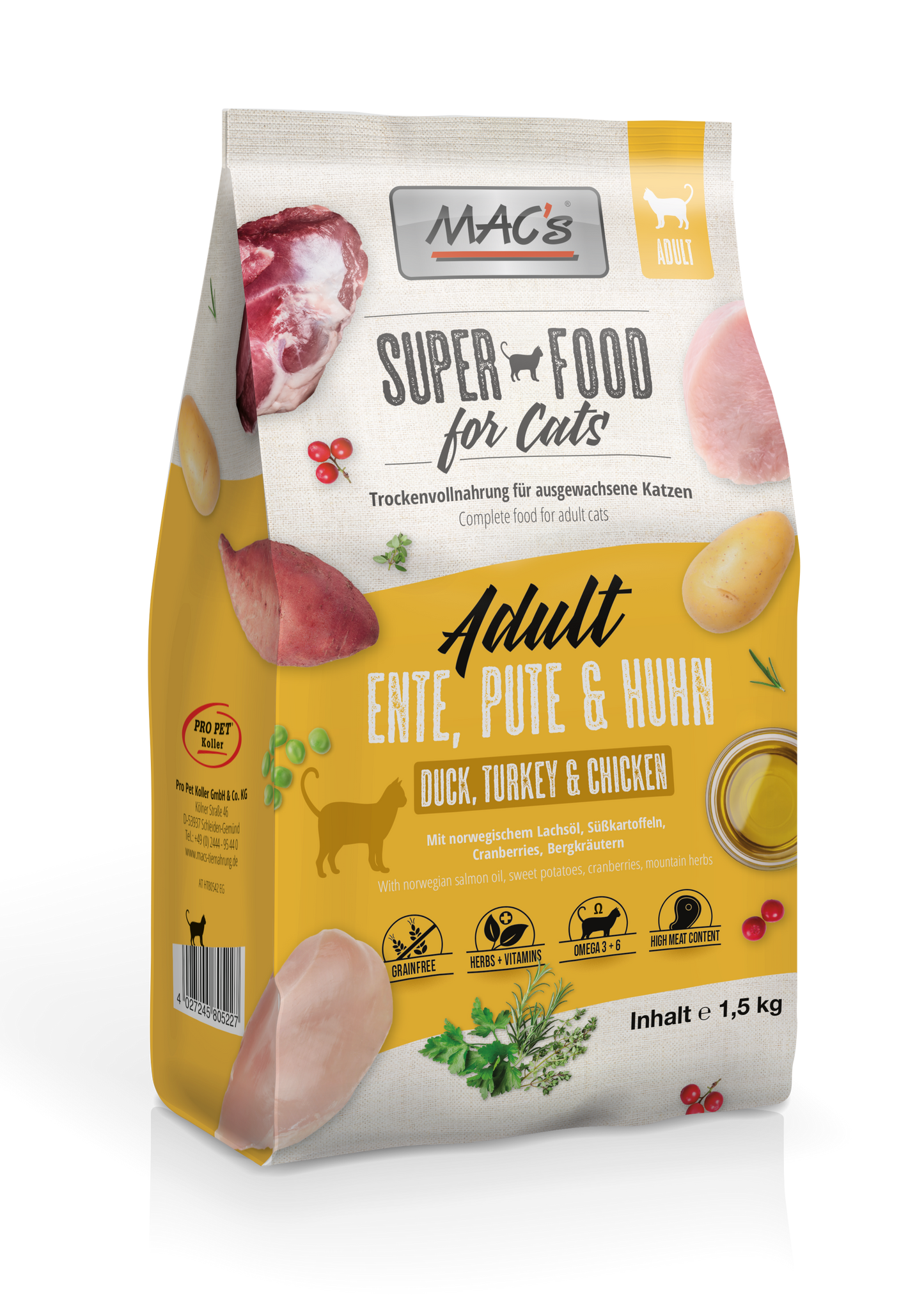 MAC's CAT Trockenfutter Adult - Ente, Pute & Huhn