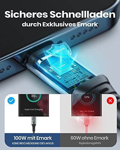 INIU USB C Kabel, 2m - 100W Power - Für Smartphones, Tablets & MacBooks (Notebooks)