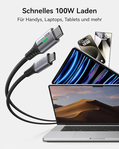 INIU USB C Kabel, 2m - 100W Power - Für Smartphones, Tablets & MacBooks (Notebooks)