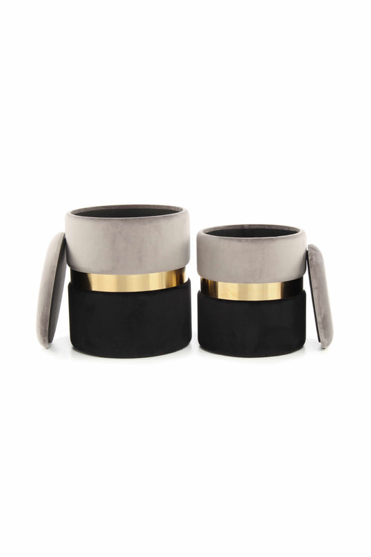 Hocker Zora 125 2er-Set Grau / Gold / Schwarz