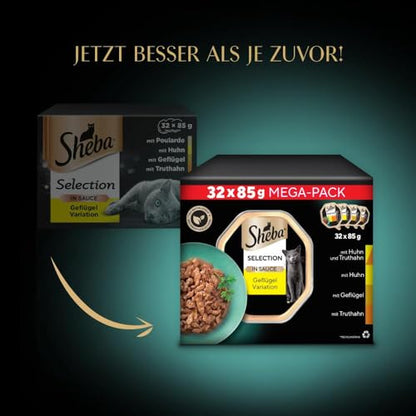 SHEBA Adult Katzenfutter nass - 32x85g Schalen - Geflügel in Sauce - Großpackung