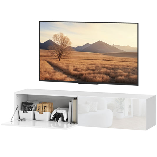HOMCOM Schwebendes TV-Möbel für Fernseher bis zu 45 55 65 Zoll mit 2 Türen, schwebende TV-Bank für Wohnzimmer Schlafzimmer, 140 x 33 x 29,8 cm, weiß   Aosom