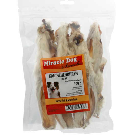 Miracle Dog Kaninchenohren mit Fell 100g - 20er Pack