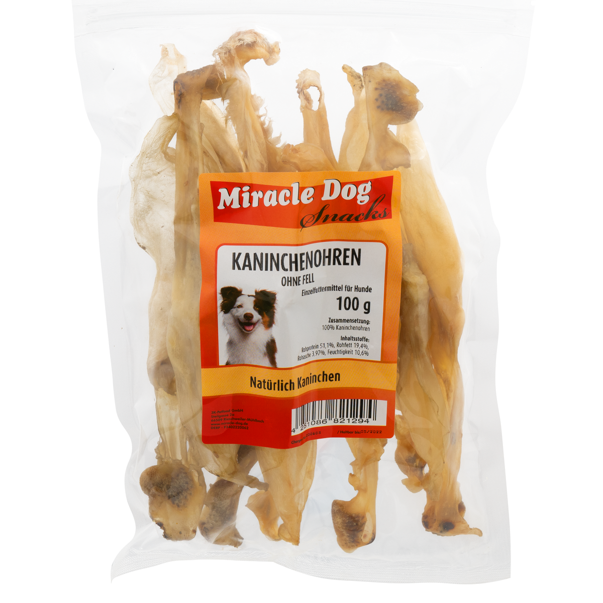 Miracle Dog Kaninchenohren ohne Fell 100g - 20er Pack