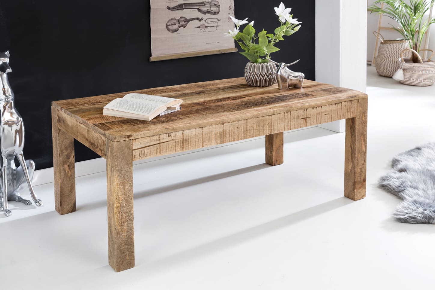 Couchtisch 110 x 60 x 47 cm Massiv-Holz Mango Natur