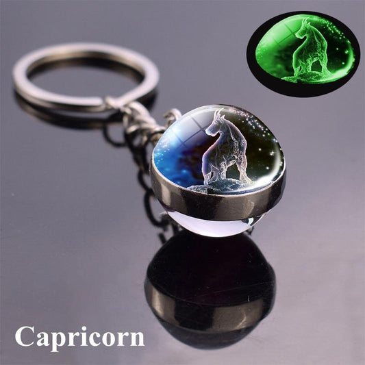 12 Konstellation Leuchtender Schlüsselanhänger Glaskugel Anhänger Sternzeichen Schlüsselanhänger Schlüsselanhänger Halter Männer Frauen Geburtstagsgeschenk Capricorn blau
