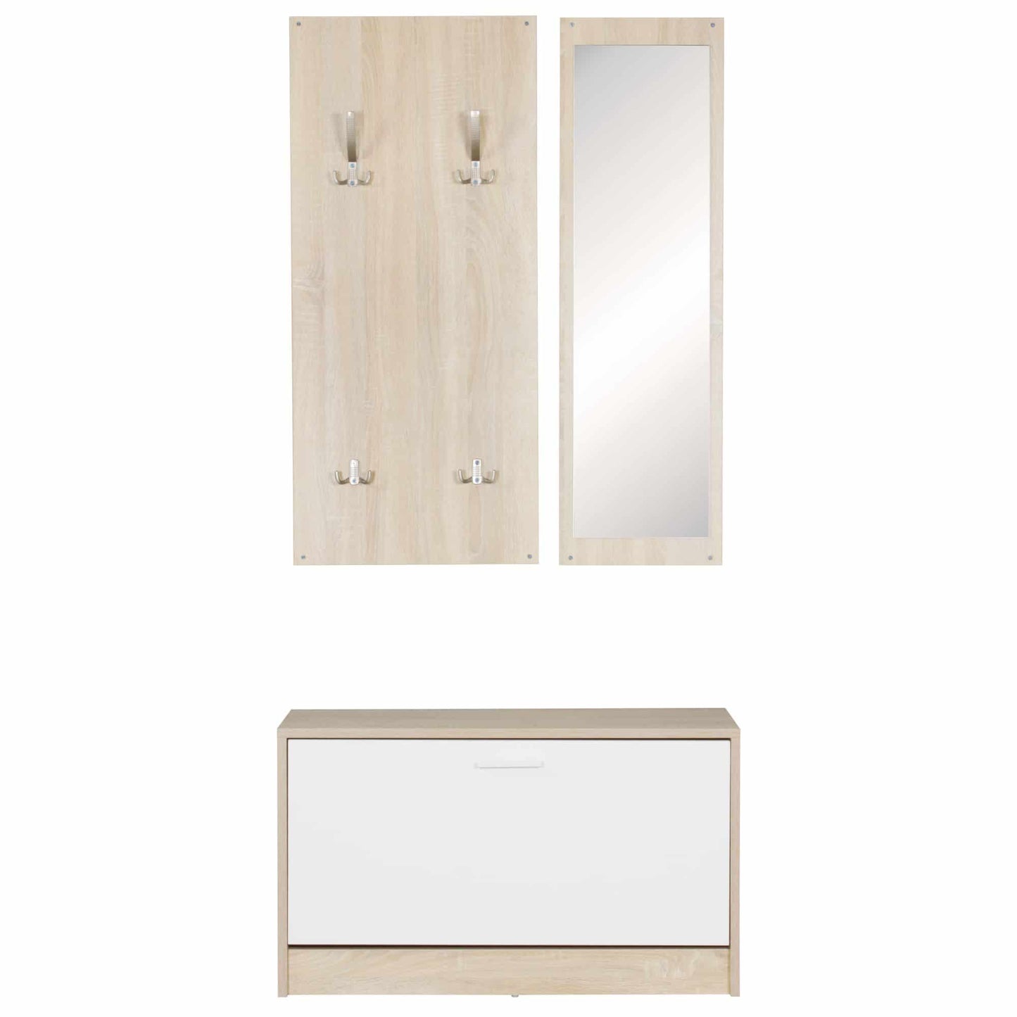 Wand-Garderobe SALERNO mit Spiegel &amp; Schuhschrank Spanplatte sonoma