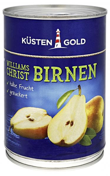 Küstengold Williams Christ Birnen halbe Frucht gezuckert