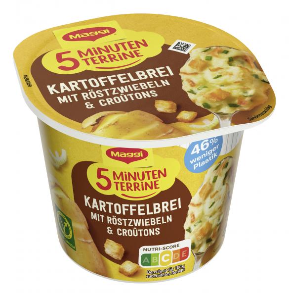 Maggi 5 Minuten Terrine Kartoffelbrei mit Röstzwiebeln & Croûtons