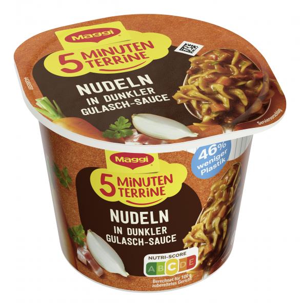 Maggi 5 Minuten Terrine Nudeln in dunkler Gulasch-Sauce