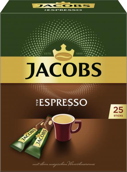 Jacobs löslicher Kaffee Typ Espresso, 25 Instant Kaffee Sticks