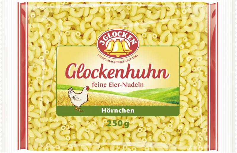 3 Glocken Glockenhuhn Hörnchen Nudeln