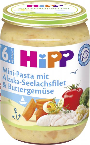 Hipp Mini-Pasta mit Alaska-Seelachsfilet & Buttergemüse