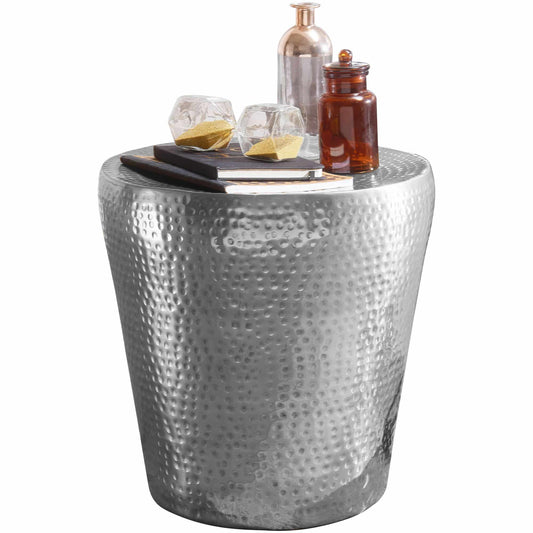 Beistelltisch 41x41x41cm Aluminium Silber Dekotisch orientalisch rund