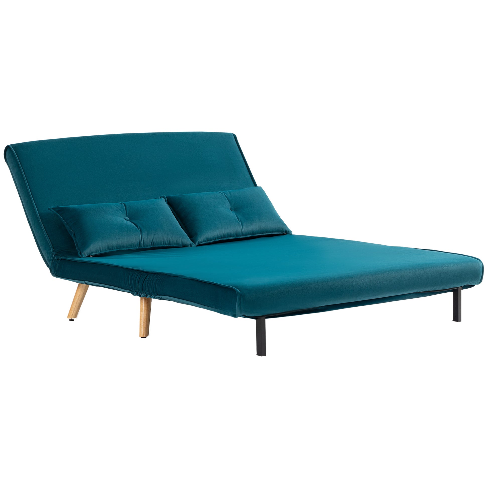 HOMCOM Schlafsofa 3 in 1 2 Sitzer Sofa mit Schlaffunktion, 190 x 120 cm Klappbar Couch Schlafcouch mit 5-stufig Verstellbarer Rückenlehne, Lendenkissen und Samtoptik für Wohnzimmer, Dunkelgrün   Aosom