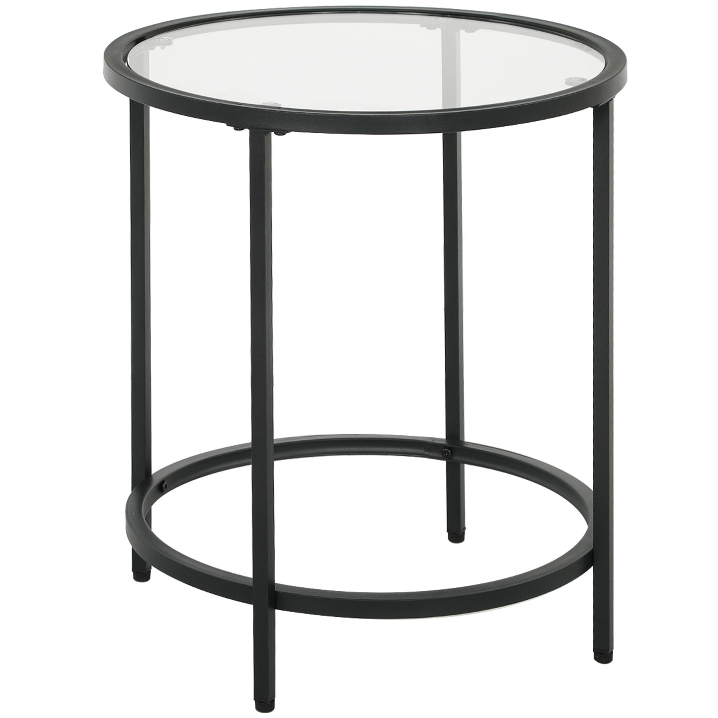 HOMCOM Beistelltisch Rund Couchtisch mit Tischplatte aus Glas, Metallrahmen, Kaffeetisch, Nachttisch für Wohnzimmer, Schlafzimmer, Schwarz, Ø48 x 54,7 cm   Aosom