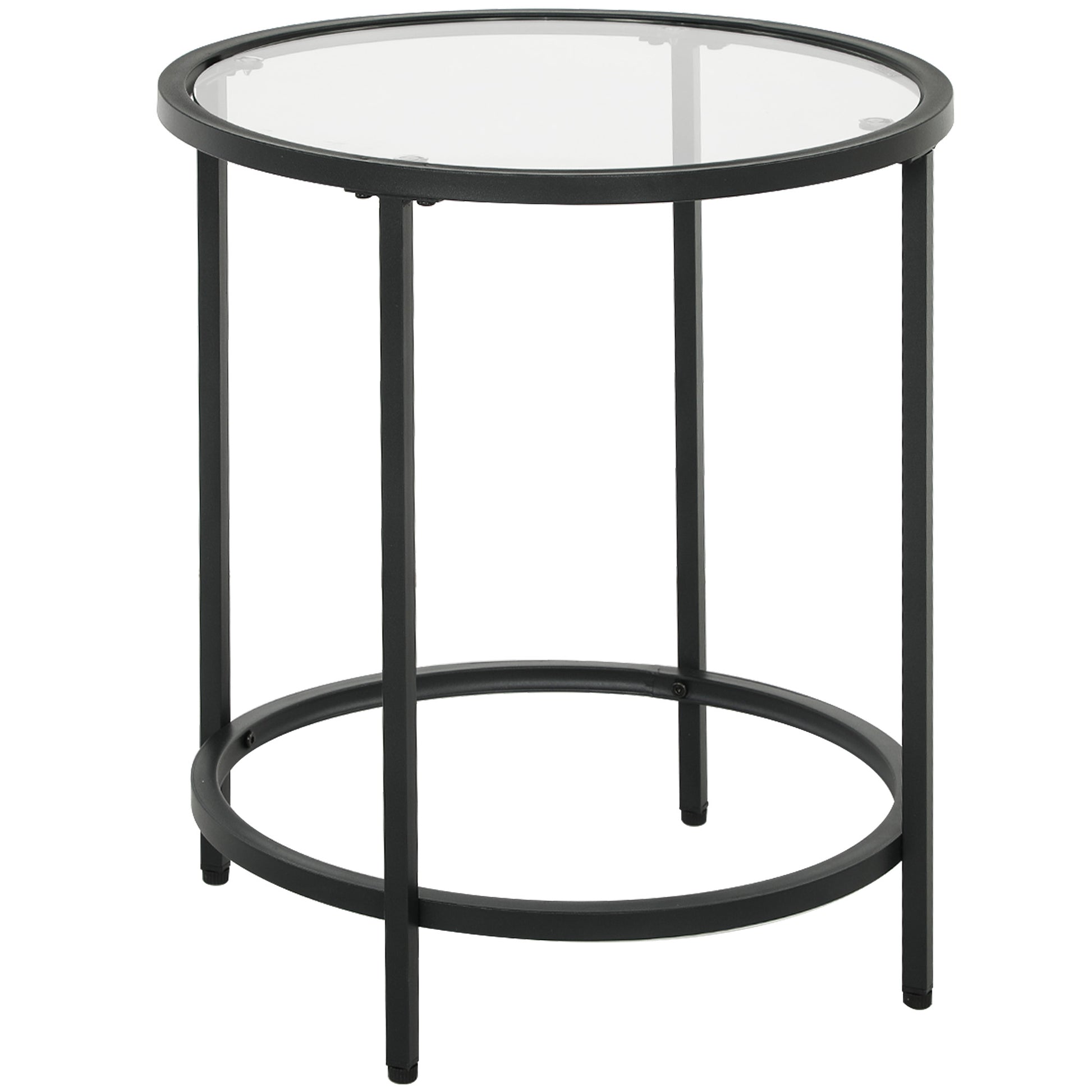 HOMCOM Beistelltisch Rund Couchtisch mit Tischplatte aus Glas, Metallrahmen, Kaffeetisch, Nachttisch für Wohnzimmer, Schlafzimmer, Schwarz, Ø48 x 54,7 cm   Aosom
