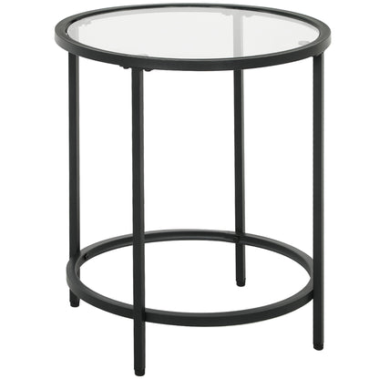 HOMCOM Beistelltisch Rund Couchtisch mit Tischplatte aus Glas, Metallrahmen, Kaffeetisch, Nachttisch für Wohnzimmer, Schlafzimmer, Schwarz, Ø48 x 54,7 cm   Aosom