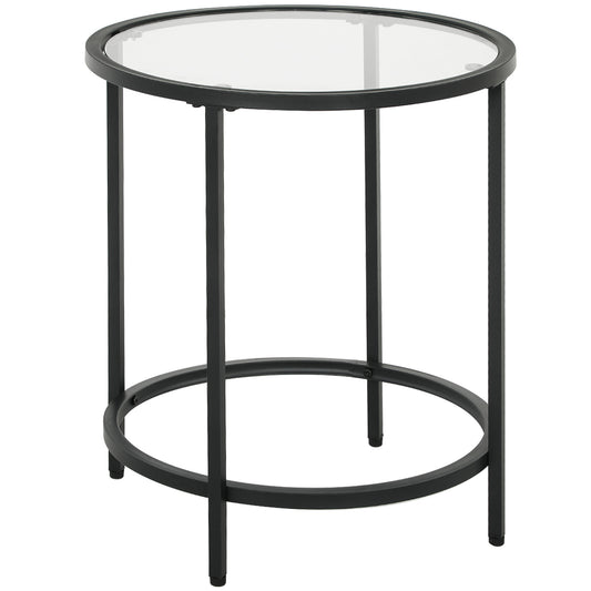 HOMCOM Beistelltisch Rund Couchtisch mit Tischplatte aus Glas, Metallrahmen, Kaffeetisch, Nachttisch für Wohnzimmer, Schlafzimmer, Schwarz, Ø48 x 54,7 cm   Aosom