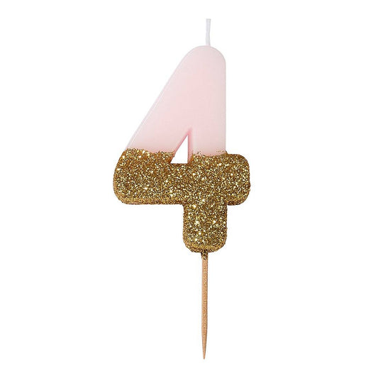 Zahlenkerze rosa/gold 4