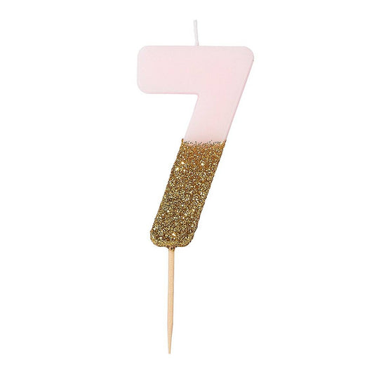 Zahlenkerze rosa/gold 7