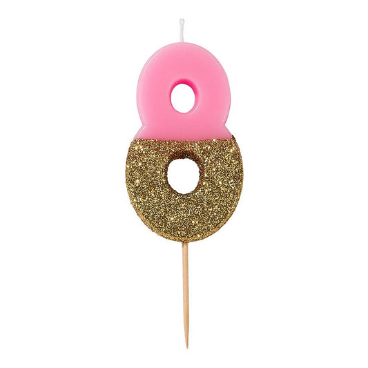Zahlenkerze rosa/gold 8