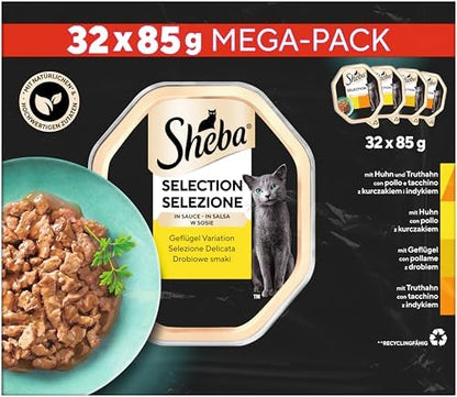 SHEBA Adult Katzenfutter nass - 32x85g Schalen - Geflügel in Sauce - Großpackung