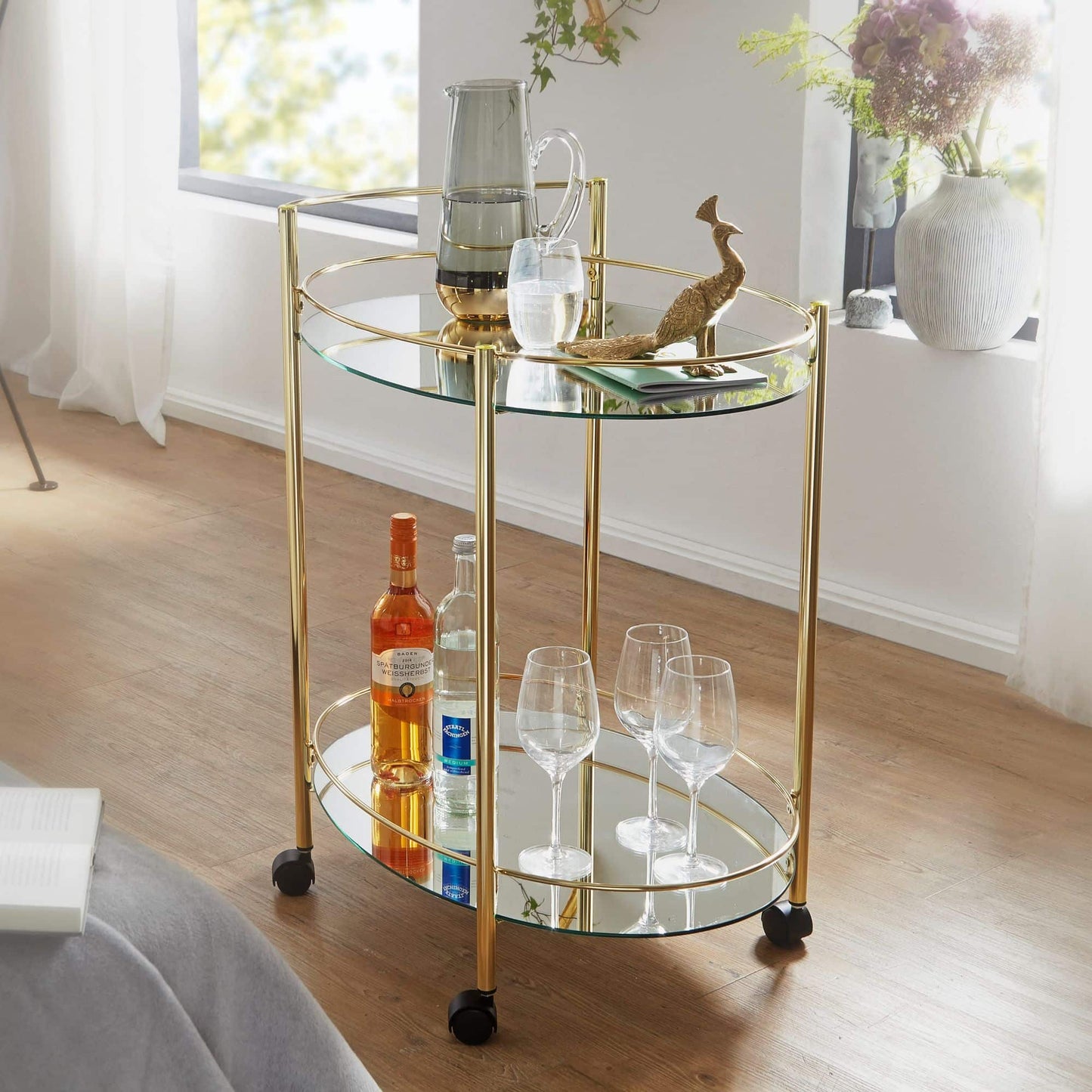 Design Servierwagen Gold 67x79 cm Mobile Mini Bar