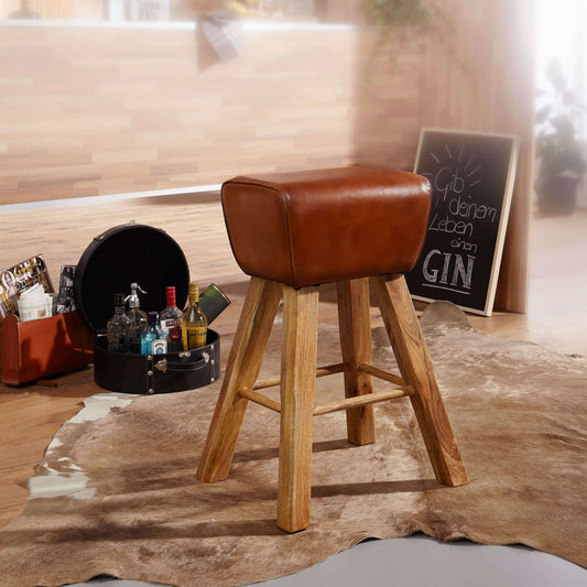 Exklusiver Turnbock-Barhocker – Handgefertigtes Design aus Echtleder und Massivholz