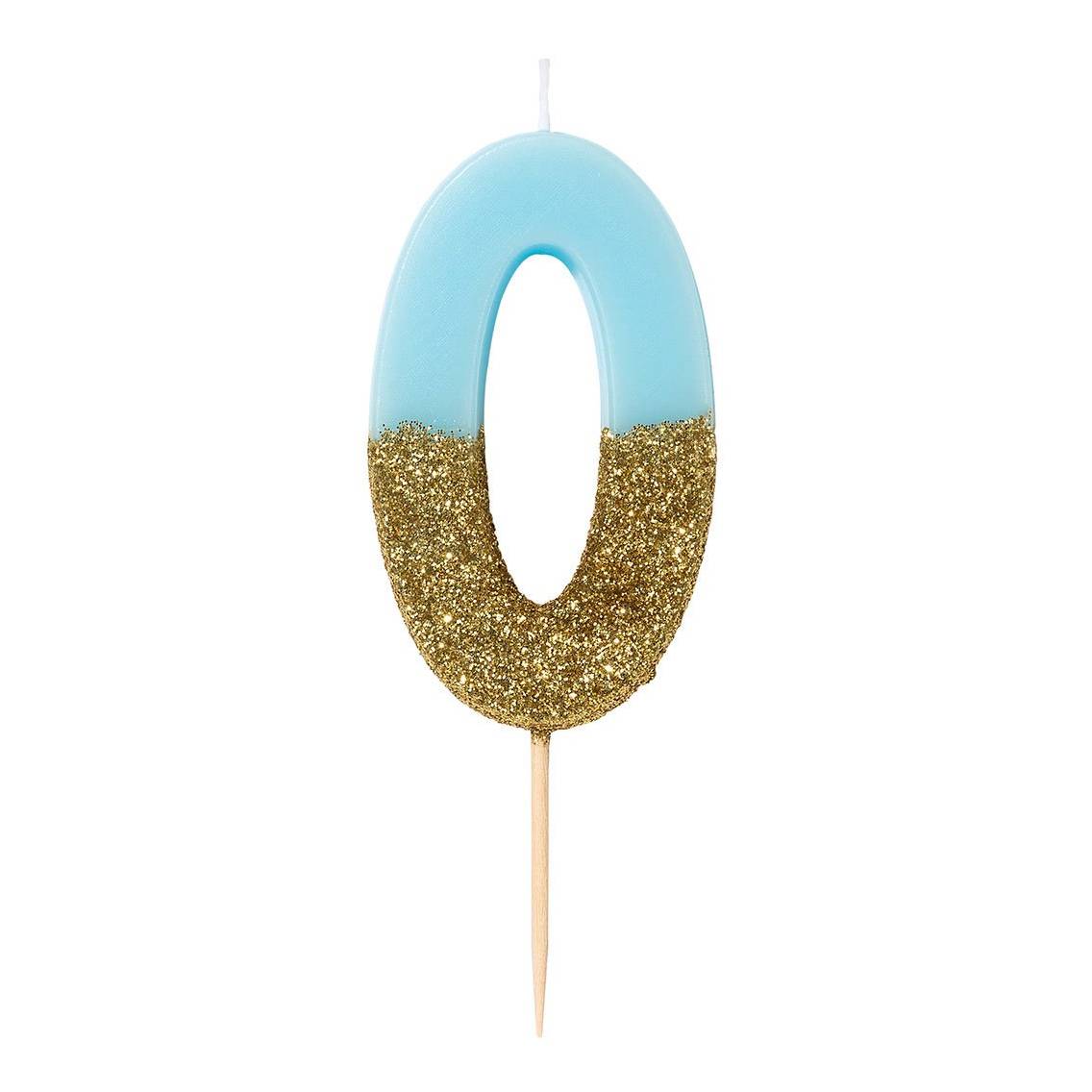 Zahlenkerze hellblau/gold 0