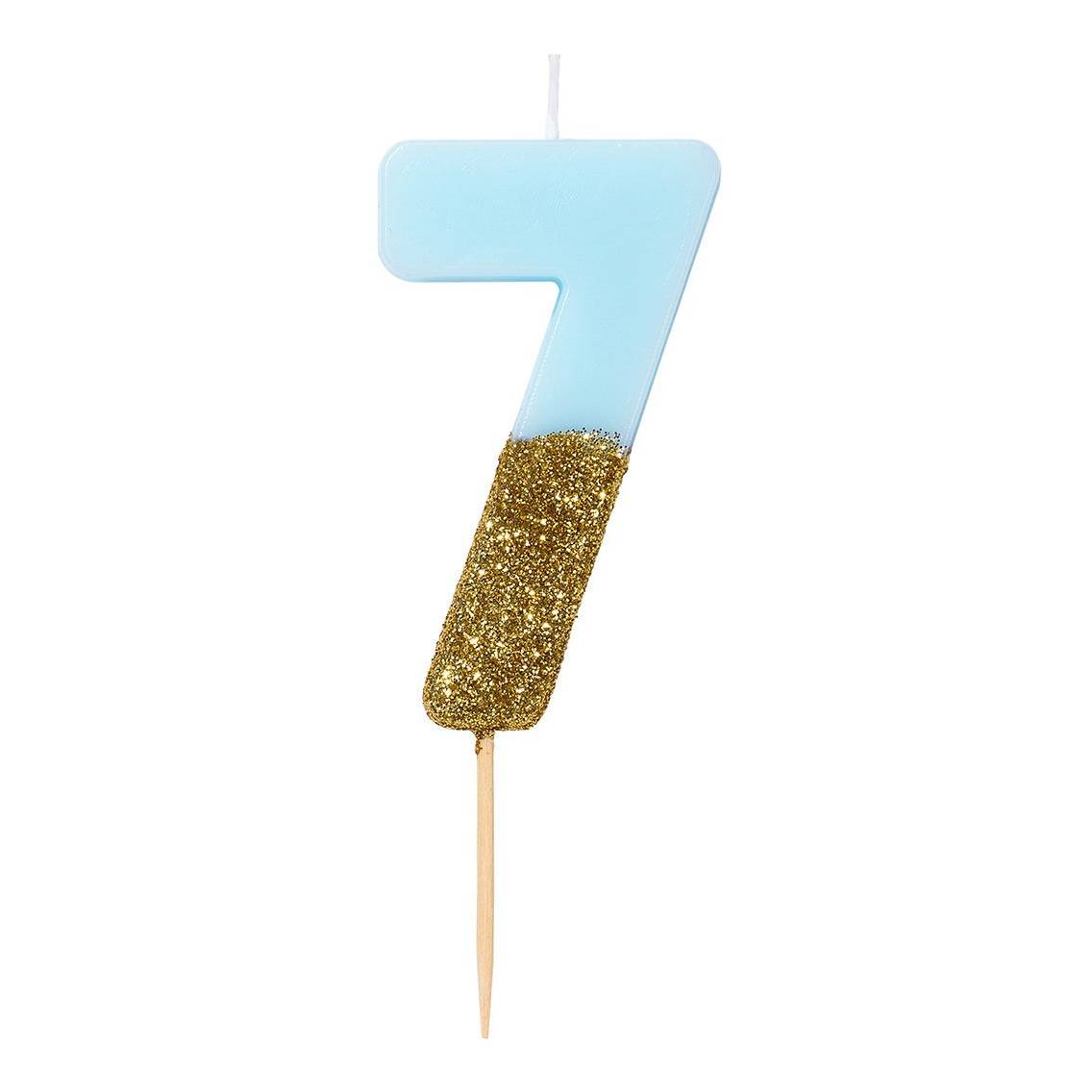 Zahlenkerze hellblau/gold 7
