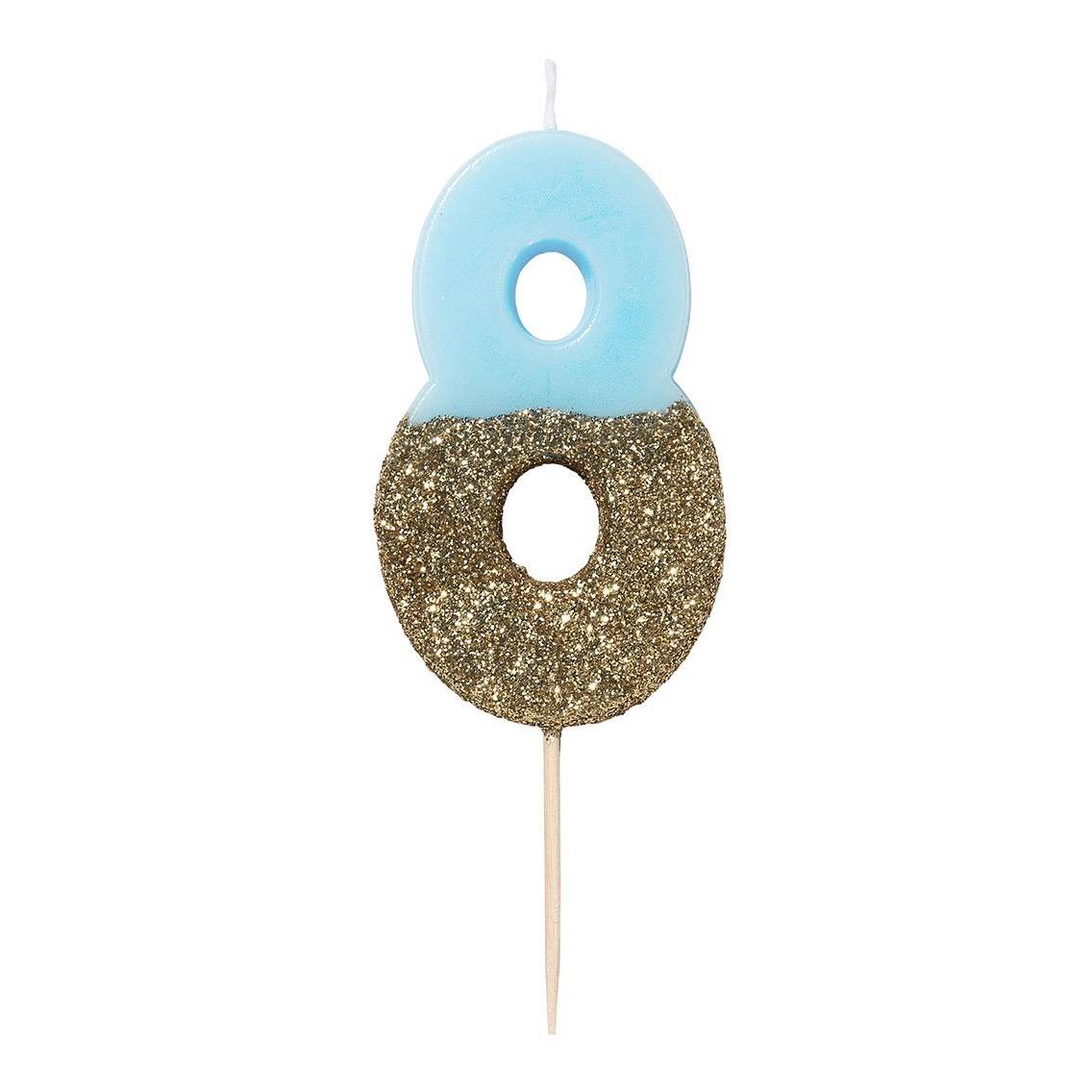 Zahlenkerze hellblau/gold 8