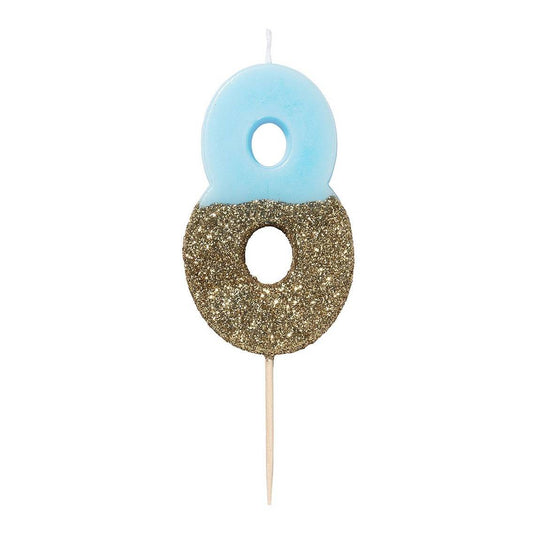 Zahlenkerze hellblau/gold 8