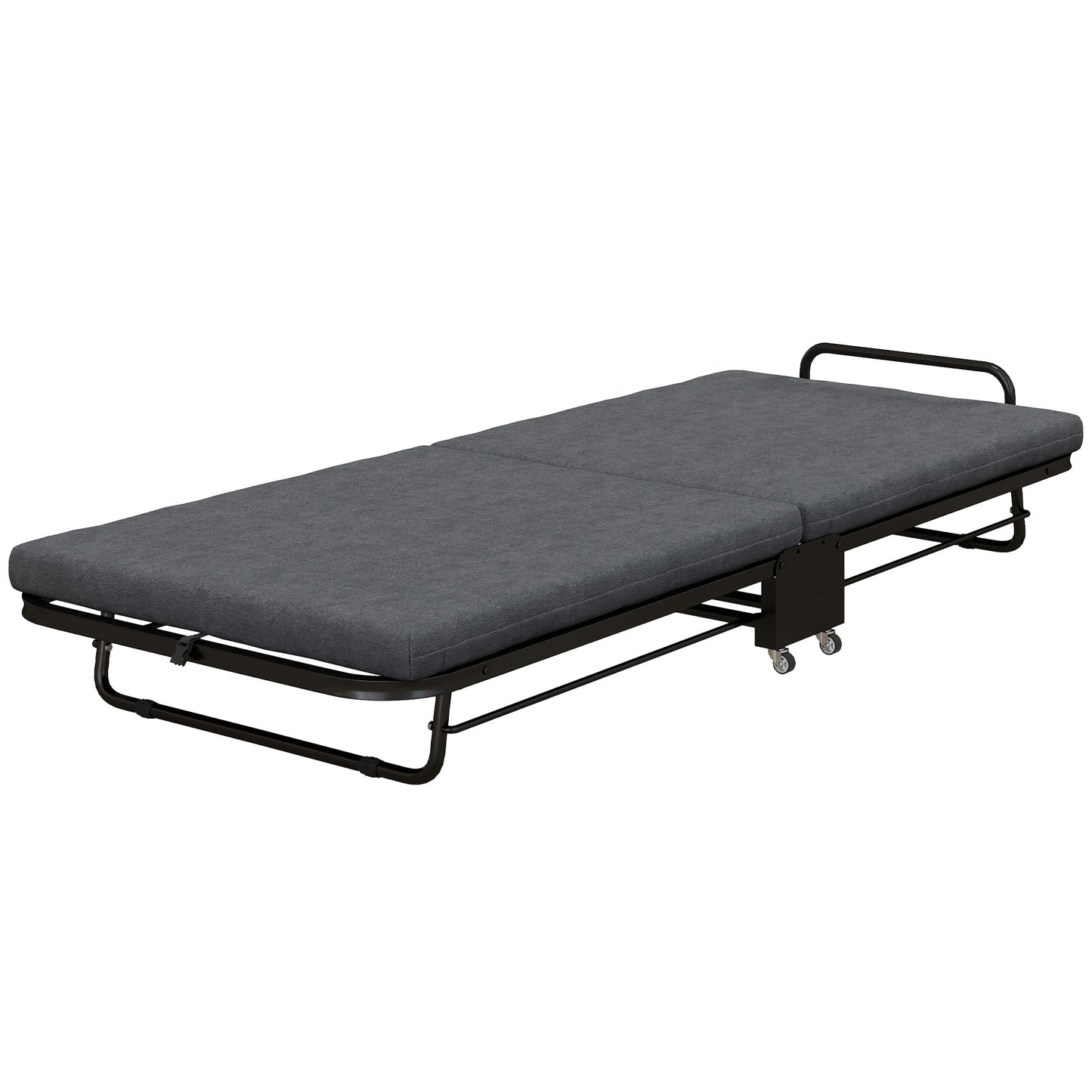 HOMCOM Klappbett für 1 Person 188 x 76 cm, klappbares Gästebett mit 7 cm Matratze auf Rollen und verstellbarer Rückenlehne, Belastbarkeit 150 kg, Dunkelgrau   Aosom