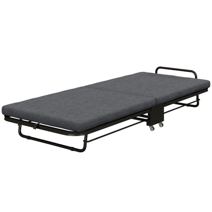 HOMCOM Klappbett für 1 Person 188 x 76 cm, klappbares Gästebett mit 7 cm Matratze auf Rollen und verstellbarer Rückenlehne, Belastbarkeit 150 kg, Dunkelgrau   Aosom