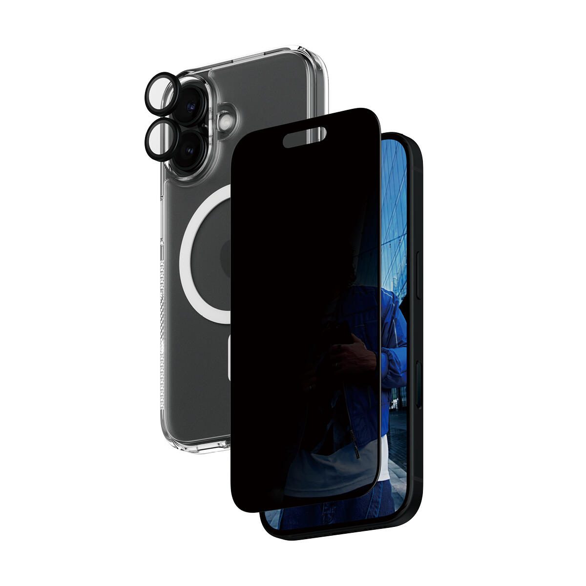 PanzerGlass® 3-in-1 Privacy Protection Schutzset für iPhone 16