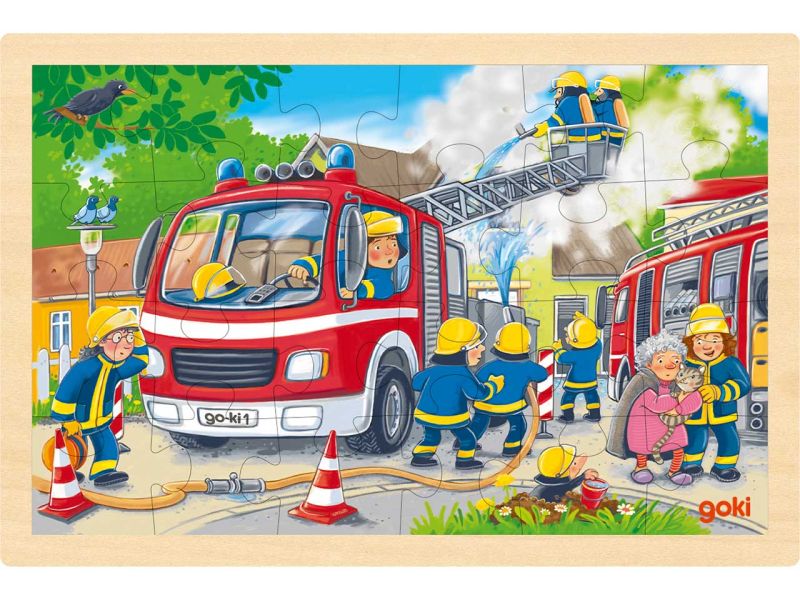 goki Einlegepuzzle »Feuerwehreinsatz«, Holz, 24 Teile
