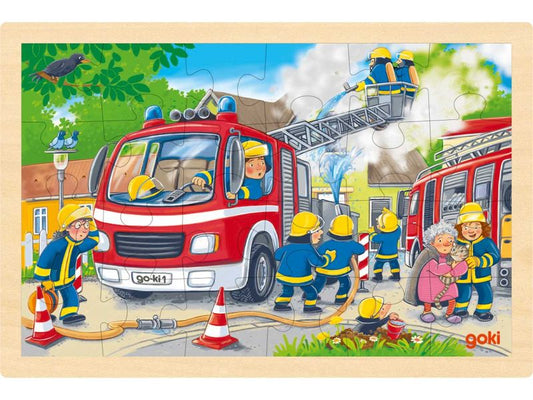 goki Einlegepuzzle »Feuerwehreinsatz«, Holz, 24 Teile